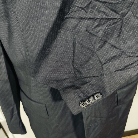 Banana Republic Men's Sport Coat Blazer Three Button Dark Navy Striped Wool 46R - Picture 10 of 15